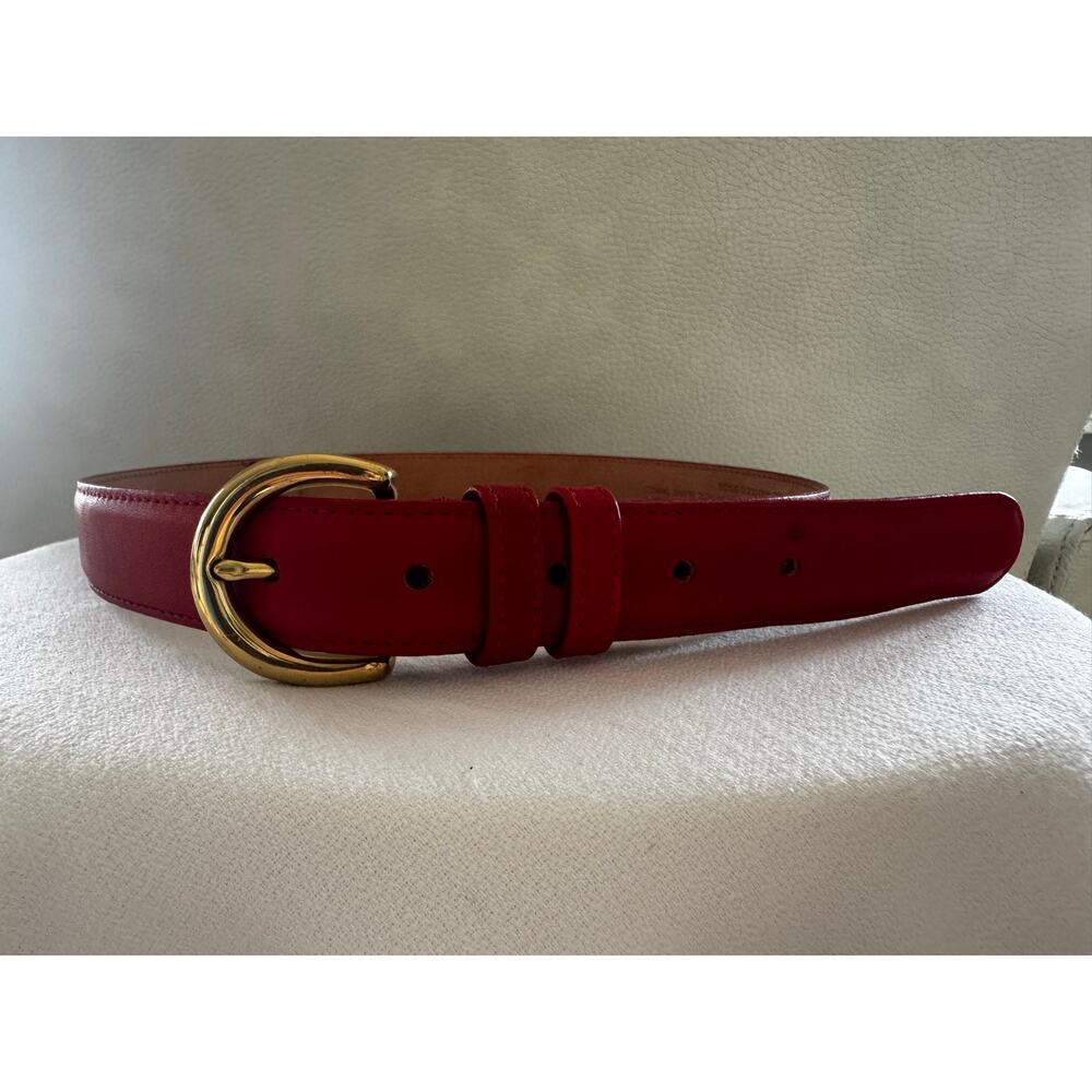 Coach Red Leather Belt with Gold Buckle